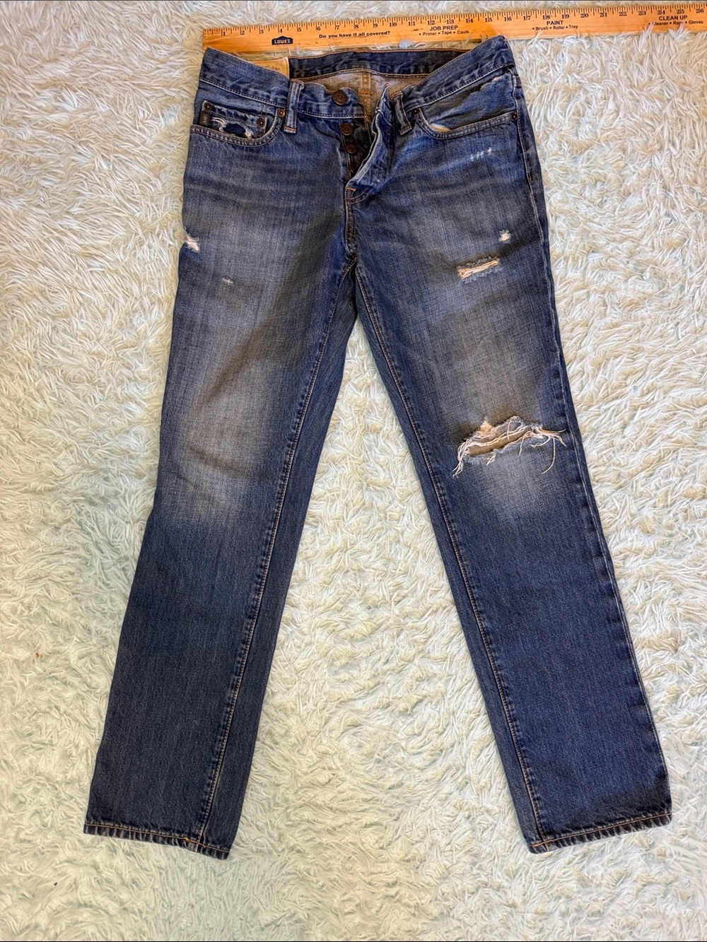 Abercrombie & Fitch Distressed Dark Blue Straight Leg Jeans 32x30
